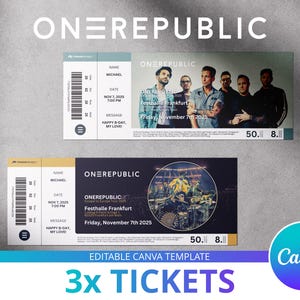 Bearbeitbares OneRepublic Souvenir Konzert Ticket