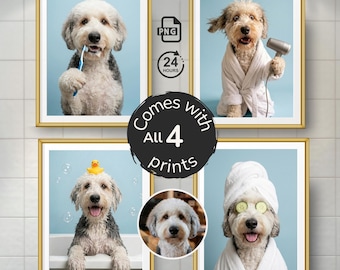 Custom Dog Bathroom Portrait Set – Spa Style Wall Art Prints