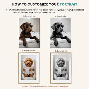 Example of Funny dog toilet portrait design into color and BW styles