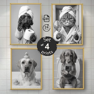 Anpassat hundporträtt | Hund i badkar Bubbelbad — Rolig badrumskonst, digital nedladdning