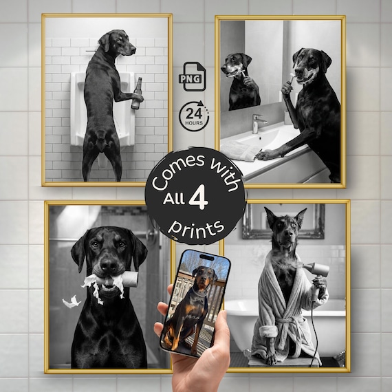 Funny Pet Bathroom Portrait – Custom Dog in Toilet Art