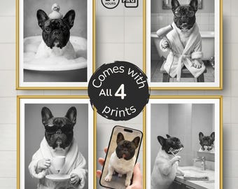 Custom Pet Portrait Dog on Toilet – Funny Bathroom Pet Art