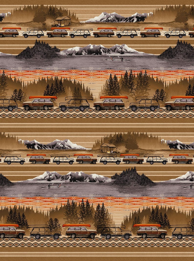 Studio E YARD Parks Recreation Camping RV Mountain Scene Travel Fabric