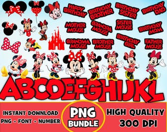 Pacchetto PNG di Minnie rossa: font di compleanno, clipart (file digitale)