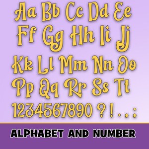 K&ouml;nnte beinhalten: Eine digitale Grafik mit dem vollst&auml;ndigen englischen Alphabet in Gro&szlig;- und Kleinbuchstaben, den Zahlen 0 bis 9 sowie Satzzeichen wie Fragezeichen, Ausrufezeichen, Auslassungspunkten und Semikolon in einer gelben Schriftart.