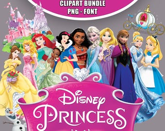 Disney Princess: Mega PNG Bundle, Png, Font, Frozen, Belle, Moana, Tangled, Little Mermaid, Alice, Snow White (Digital Download)