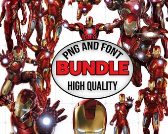 Iron Man PNG Bundle: Font, Alphabet, Numbers (Digital File)