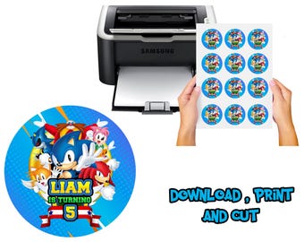 Sonic Birthday Party Stickers: Birthday Round Sticker (Digital File)