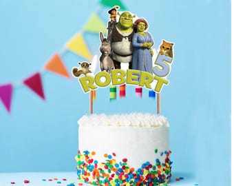 Shrek-verjaardagsfeestpakket: taarttopper, banner, stickers (digitale bestanden, 30 png-bestanden!)
