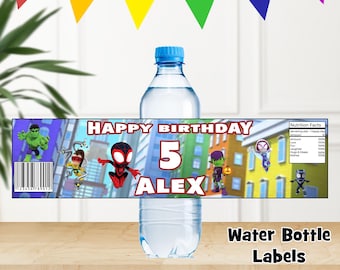 Personalized Spidey and Friends Birthday Water Bottle Labels (Digital File)