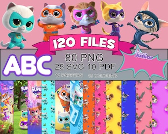 Super Kitties Birthday Clipart: PNG, SVG Bundle (Digital File)