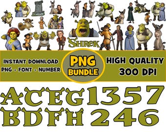 Pacchetto PNG di Shrek: font, alfabeto e numeri (download digitale, solo per uso personale)