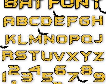 Bat Alphabet Font PNG: Birthday Party Letters & Numbers (Digital File)