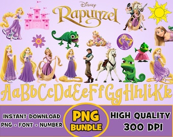 Rapunzel PNG Bundle: Font, Alphabet & Numbers (Digital Download)