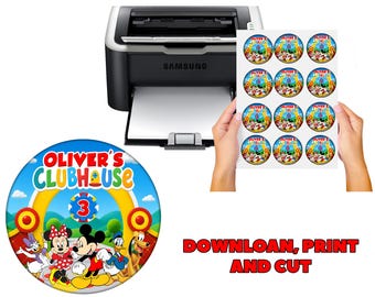 Mickey Mouse Birthday Party Stickers: Clubhouse Birthday Round Sticker (Digital File)
