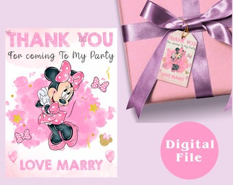 Personalized Minnie Mouse Thank You Tag: Birthday Party Favor (Digital File)