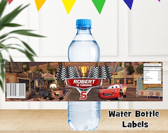 Personalized Cars Birthday Water Bottle Labels (Digital File)