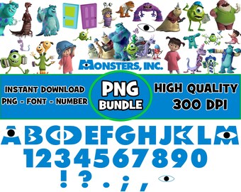 Monsters Inc PNG Bundle: Font & Stickers (Digital File)