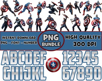 Paquete de imágenes prediseñadas del Capitán América: Decoración para fiesta de cumpleaños (archivo digital)
