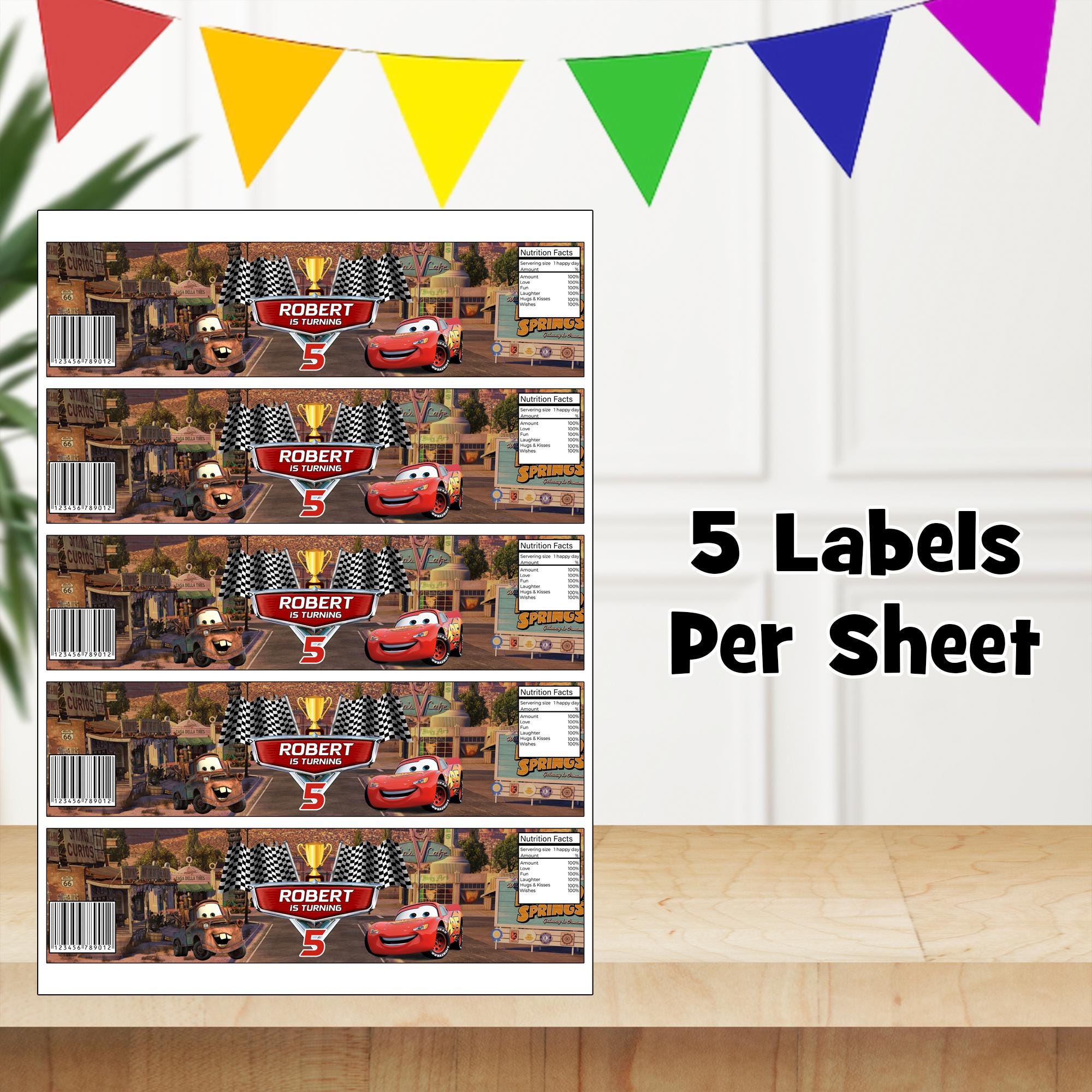 Personalized Cars Birthday Water Bottle Labels (digital File) - Etsy