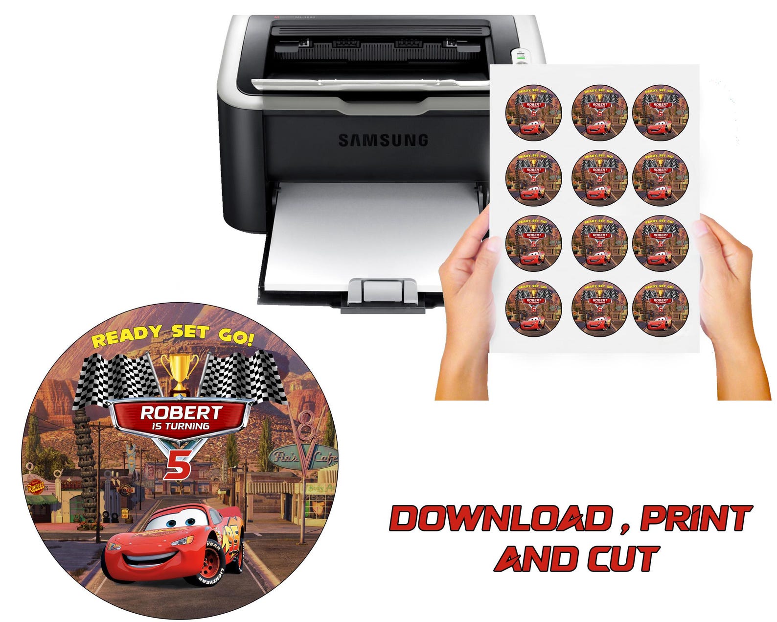 Cars Party Sticker Cars Birthday Party Stickers: Lightning Mcqueen Theme (digital File) - Etsy