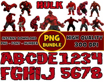 Red Hulk PNG Bundle: Font, Alphabet & Numbers (Digital File)