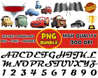 Cars PNG Bundle: Font, Alphabet, Number, Birthday Banner (Digital File)