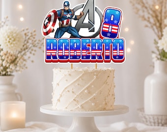 Captan America Birthday Cake Topper: Personalized Digital Design (PNG)