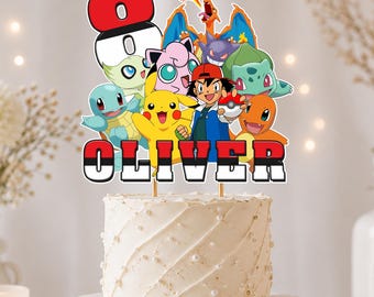 Poke Birthday Party Decor: Cake Topper & Banner (Digital File)