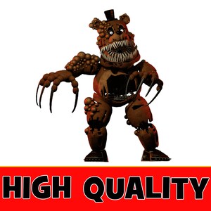 Pu&ograve; includere: Un orso animatronico marrone con un cappello a cilindro e denti affilati. L'orso ha un aspetto rovinato e rotto con fili scoperti e un gran numero di protuberanze rotonde e marroni a forma di bolle.