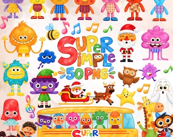 Super Simple Songs Watercolor PNG Bundle, Birthday Cake Toppers (Digital Download)
