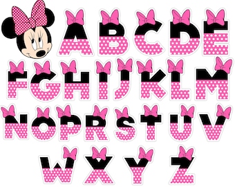 ミニーマウスのアルファベットクリップアート：誕生日PNG（デジタルファイル）