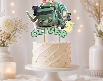 Trash Truck Birthday Cake Topper: Personalized Digital Design (PNG)