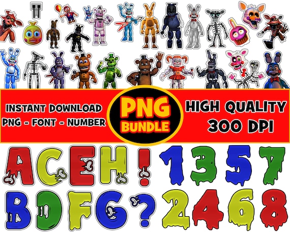 Five Nights at Freddy's PNG Bundle: Font, Alphabet, Numbers (Digital Download)