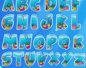 Meer Alphabet Clipart PNG: Unter dem Meer Geburtstag (Digitale Datei)