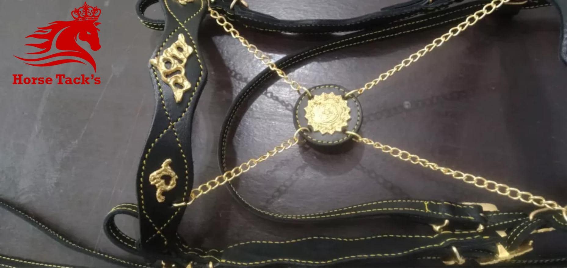 Bride Cheval Baroque Fantaisie Regalmet - Cuir Fait Main - Rênes Libres + Collier Poitrine