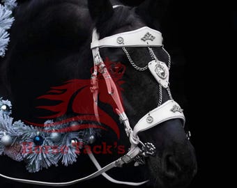 Baroque Fancy Horse Bridle | Handmade Cowhide Leather Bridle With Free Reins | Gold or Silver Ornaments | Custom Horse Tack