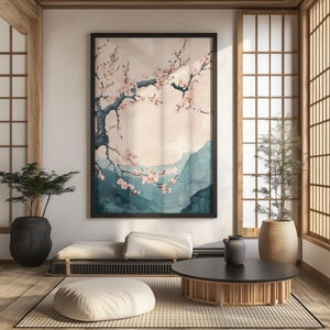 Wabi Sabi Japandi Cherry Blossom Wall Art Print - Abstract Minimalist Decor, Digital Download Neutral Modern Printable Art for Living Room