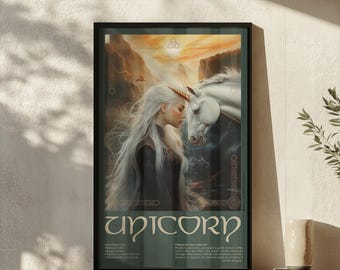 Unicorn and Celtic Goddess Art | Celtic Mythology Art | Brigid Celtic Goddess Printable Wall Art Decor | Unicorn Wall Art Print
