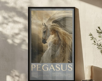 Pegasus Spirit Animal Printable Wall Art | Pegasus and Goddess Like a Woman | Greek Mythology Artwork | Fantasy Art Home Decor