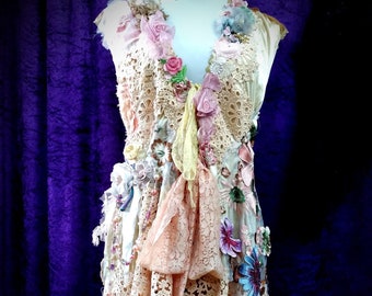 Spring Garden Victorian,Bohemian,Gypsy Asymetrical Sleeveless Jacket Fairy boho Vintage & Antique Textiles OOAK small- Medium