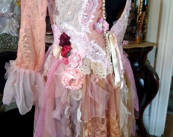Victorian,Bohemian,Gypsy Long Jacket Cardigan Top Fairy boho Vintage & Antique Textiles OOAK small to Medium