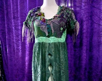 Shabby Chic Bottle Green & Purple Fairy Dress Victorian,Bohemian,gothic,Gypsy Dress boho Adjustable SMALL --Medium