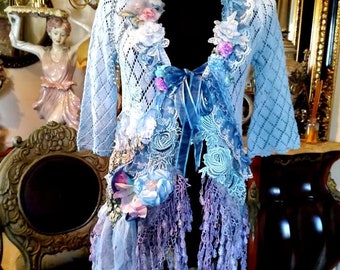 Victorian,Bohemian,Gypsy Cardigan Jacket Shabby Chic Fairy boho Decadence Divine  Hand Made OOAK Size Small to Medium