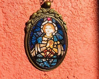 Hand Made Pre-Raphaelite Style Pendant with Chain gothic gypsy boho bohemian witchy