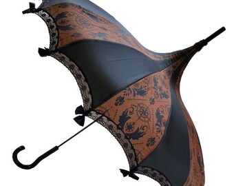 Schokoladenbrauner/schwarzer Compas Steampunk-Sonnenschirm für Regen oder Sonnenschein, Gothic-Steampunk-Gypsy-Boho-Boho-Hexe