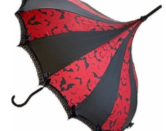 Red & Black Bat Parasol Umbrella for Rain Or Shine gothic steampunk gypsy boho bohemian witchy