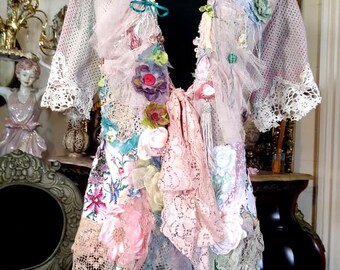 Victorian,Bohemian,Gypsy Long Jacket Cardigan Top Fairy boho Vintage & Antique Textiles OOAK small to Large
