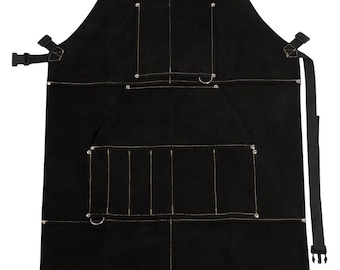 Delantal de trabajo de cuero, resistente al calor y a las llamas con costuras de Kevlar, delantal de taller para soldadura, herrería y carpintería, regalo para hombres y mujeres.