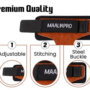 Leather Weightlifting Grip Straps | Powerlifting Hand Support grips (pair) image 9